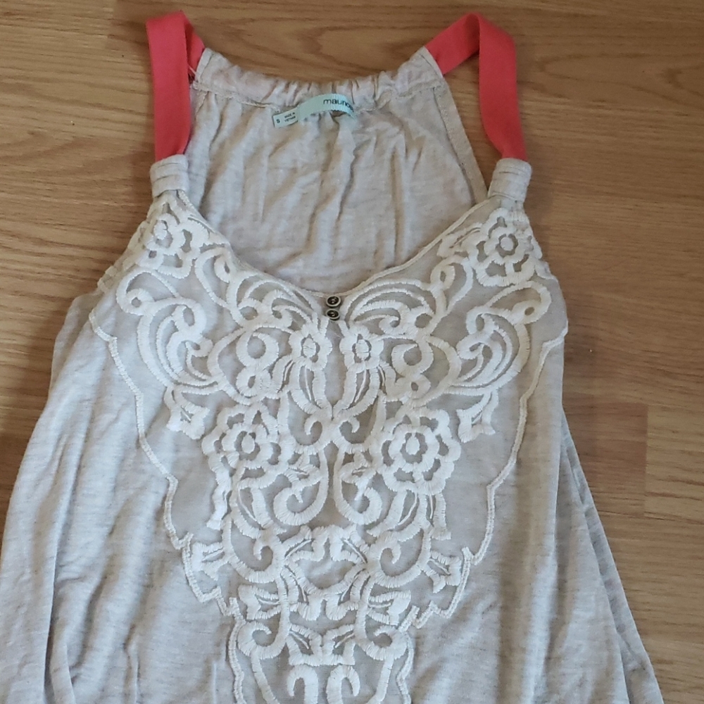 Boho lace overlay racer tank pink straps